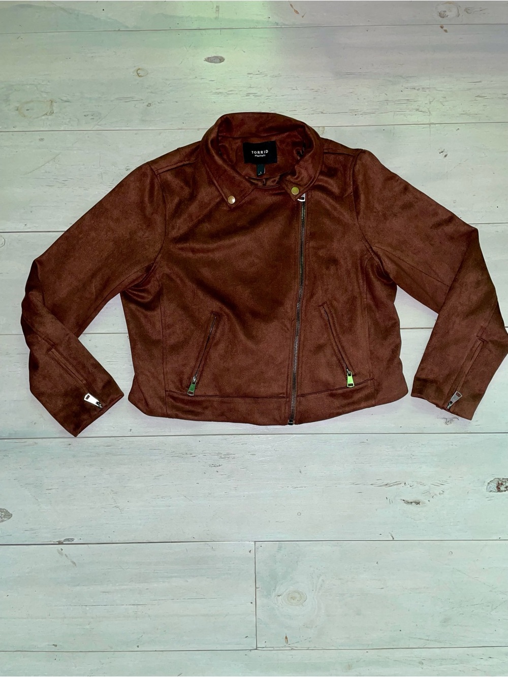 torrid Women’s Brown Faux Suede Zip Front Zip Asymmetrical Moto Jacket Sz 1 (1X)